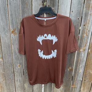 Shein Men's Brown Vampire Teeth Shirt - Sz Med